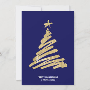 Cartes Pour Fêtes Annuelles Arbre de Noël Faux Gold Foil et Bleu
