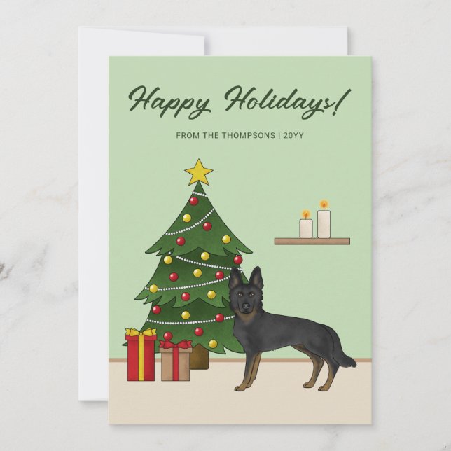 Cartes Pour Fêtes Annuelles Arbre de Noël Festif Bi-Noir Allemand Berger (Devant)