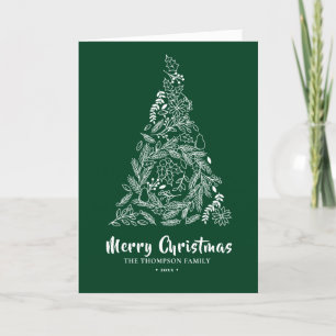 Cartes Pour Fêtes Annuelles Arbre de Noël Floral  Poinsettia Pine Bough Green