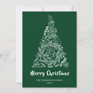 Cartes Pour Fêtes Annuelles Arbre de Noël Floral  Poinsettia Pine Bough Green