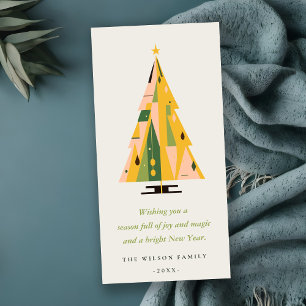Cartes Pour Fêtes Annuelles Arbre de Noël Géométrique Rétro Blush Mustard Vert