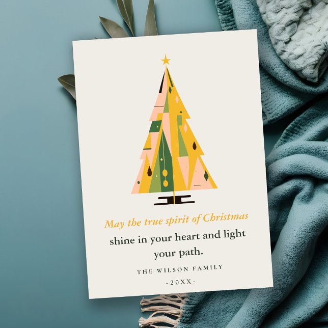 Cartes Pour Fêtes Annuelles Arbre de Noël Géométrique Rétro Blush Mustard Vert (Créateur téléchargé)
