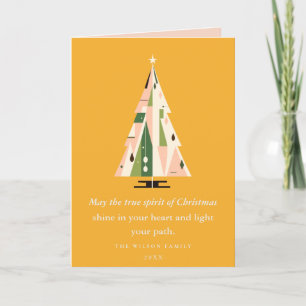 Cartes Pour Fêtes Annuelles Arbre de Noël Géométrique Rétro Blush Mustard Vert