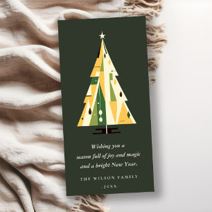 Cartes Pour Fêtes Annuelles Arbre de Noël géométrique rétro Forêt jaune Vert