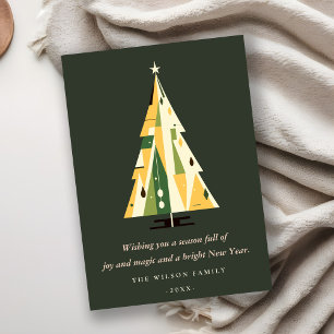 Cartes Pour Fêtes Annuelles Arbre de Noël géométrique rétro Forêt jaune Vert