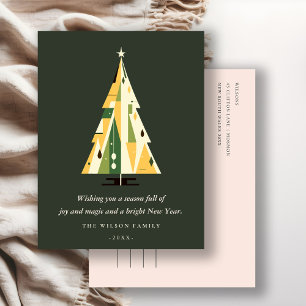 Cartes Pour Fêtes Annuelles Arbre de Noël géométrique rétro Forêt jaune Vert