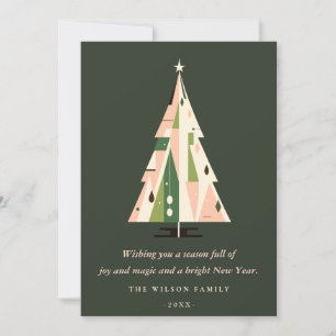 Cartes Pour Fêtes Annuelles Arbre de Noël géométrique rétro rouille verte