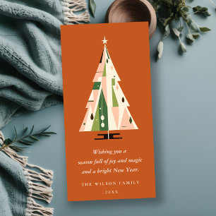 Cartes Pour Fêtes Annuelles Arbre de Noël géométrique rétro rouille verte