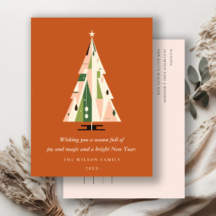Cartes Pour Fêtes Annuelles Arbre de Noël géométrique rétro rouille verte
