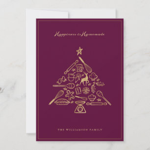 Cartes Pour Fêtes Annuelles Arbre de Noël Gold Burgundy Family Recette