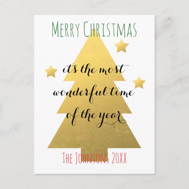 Cartes Pour Fêtes Annuelles Arbre de Noël Gold Joyeux (Devant)