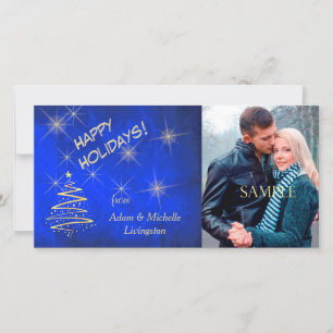 Cartes Pour Fêtes Annuelles Arbre de Noël Gold Star en bleu
