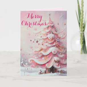 Cartes Pour Fêtes Annuelles Arbre de Noël impressionniste Whimsical rose