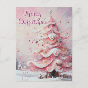Cartes Pour Fêtes Annuelles Arbre de Noël impressionniste Whimsical rose
