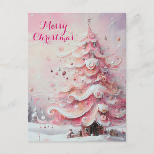 Cartes Pour Fêtes Annuelles Arbre de Noël impressionniste Whimsical rose