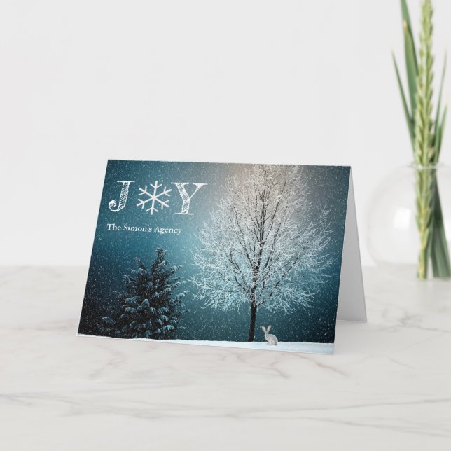 Cartes Pour Fêtes Annuelles Arbre de Noël Joie Scène de neige Entreprises (Devant)