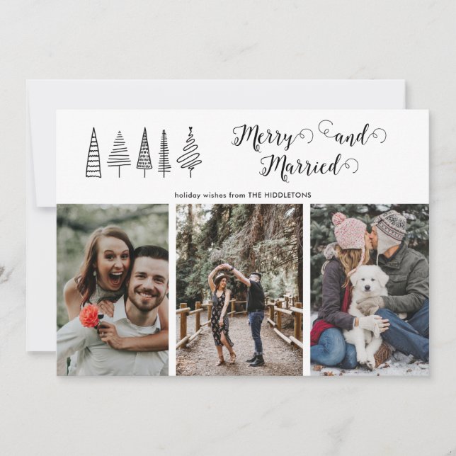 Cartes Pour Fêtes Annuelles Arbre de Noël Joyeux et Marié | Photo (Devant)