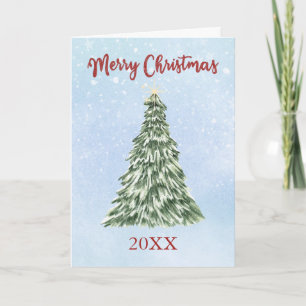 Cartes Pour Fêtes Annuelles Arbre de Noël Joyeux Fond Hivernal Bleu enneigé