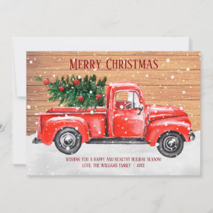 Cartes Pour Fêtes Annuelles Arbre de Noël Joyeux Rustique Camion Rouge Vintage