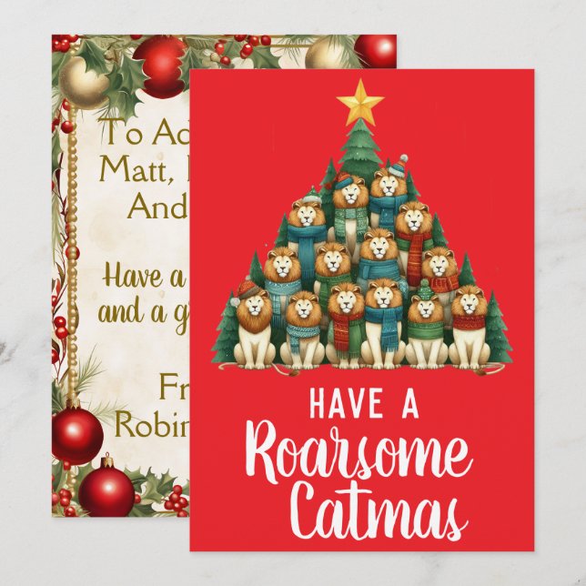 Cartes Pour Fêtes Annuelles Arbre de Noël Lion Roarsome (Devant / Derrière)