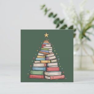 Cartes Pour Fêtes Annuelles Arbre de Noël Livre Rétro Bibliothèque Bibliophile