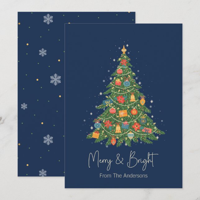 Cartes Pour Fêtes Annuelles Arbre de Noël lumineux et joyeux de la Marine (Devant / Derrière)