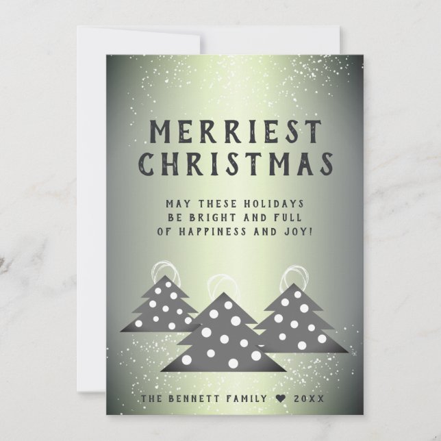 Cartes Pour Fêtes Annuelles Arbre de Noël Métallic Vert Moderne Merriest (Devant)