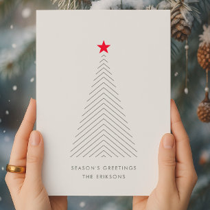 Cartes Pour Fêtes Annuelles Arbre de Noël minimal Red Star Clean Simple