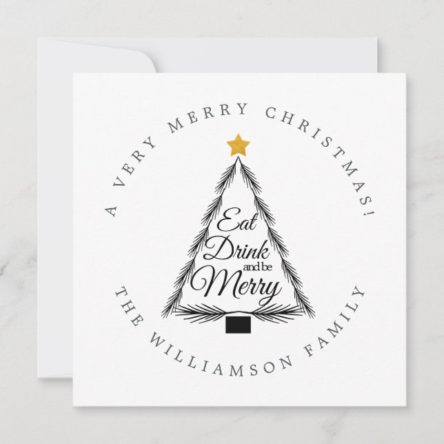Cartes Pour Fêtes Annuelles Arbre de Noël moderne Manger Boire Soyez Joyeux (Devant)