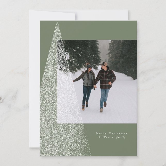 Cartes Pour Fêtes Annuelles Arbre de Noël moderne sauge vert une photo (Devant)