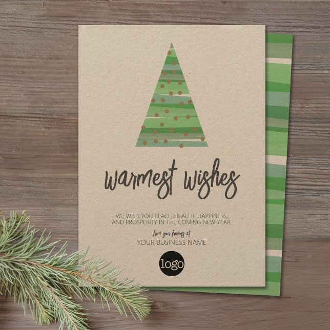 Cartes Pour Fêtes Annuelles Arbre de Noël moderne - script d'aquarelle Affaire (Office Holiday Card - Modern Tech Design with Simple Tree and your logo)