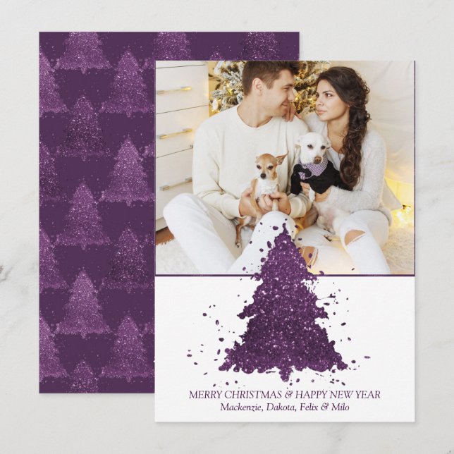 Cartes Pour Fêtes Annuelles Arbre de Noël Moody | Photo Plum profond violet (Devant / Derrière)