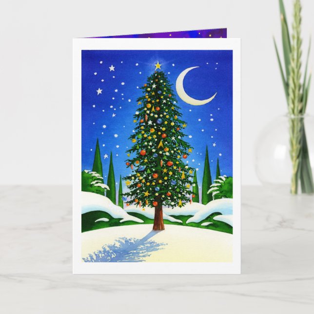 Cartes Pour Fêtes Annuelles Arbre de Noël neigeux (Devant)