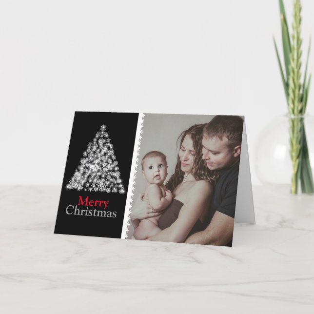 Cartes Pour Fêtes Annuelles Arbre de Noël noir et blanc (Devant)