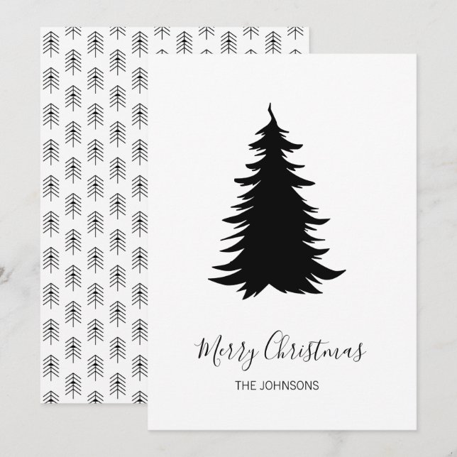 Cartes Pour Fêtes Annuelles Arbre de Noël noir et blanc (Devant / Derrière)