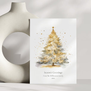 Cartes Pour Fêtes Annuelles Arbre de Noël Or Aquarelle personnalisée