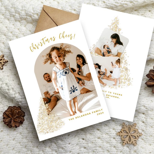 Cartes Pour Fêtes Annuelles Arbre de Noël Or Deux Photo 2022 (Créateur téléchargé)