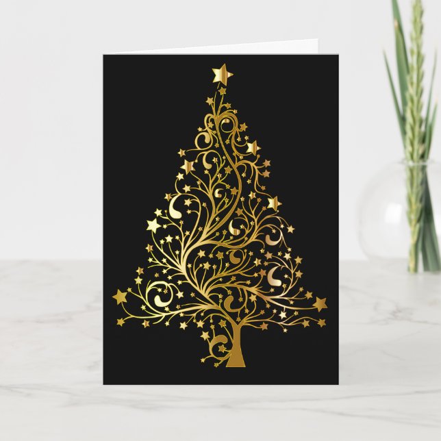 Cartes Pour Fêtes Annuelles Arbre de Noël Or élégant (Devant)