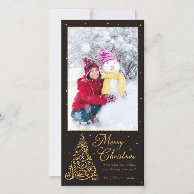 Cartes Pour Fêtes Annuelles Arbre de Noël orné Parties scintillant noire (Devant)