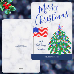 Cartes Pour Fêtes Annuelles Arbre de Noël patriotique Dieu bénisse l'Amérique