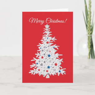 Cartes Pour Fêtes Annuelles Arbre de Noël patriotique sur rouge avec des floco