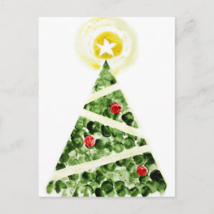 Cartes Pour Fêtes Annuelles Arbre de Noël peint avec des doigts