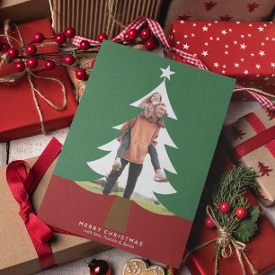 Cartes Pour Fêtes Annuelles Arbre de Noël Photo Cutout Chic Vert Vert Rouge