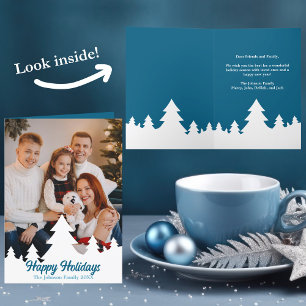 Cartes Pour Fêtes Annuelles Arbre de Noël - Photo superposition Famille Bleue