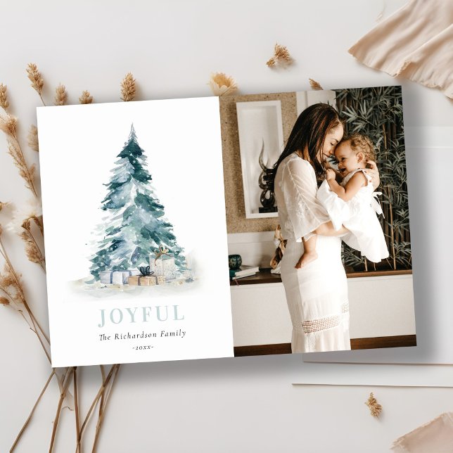 Cartes Pour Fêtes Annuelles Arbre de Noël pin résineux aquarelle joyeuse Photo (Créateur téléchargé)