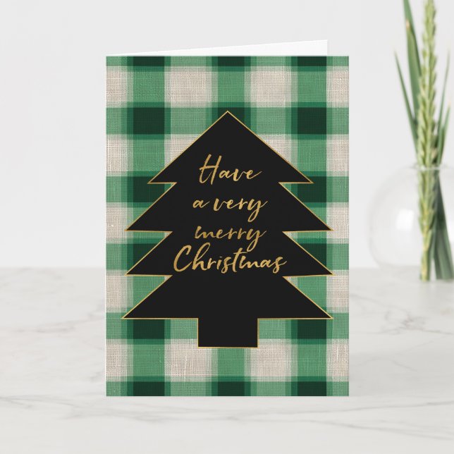 Cartes Pour Fêtes Annuelles Arbre de Noël Plaid à la crème verte (Devant)