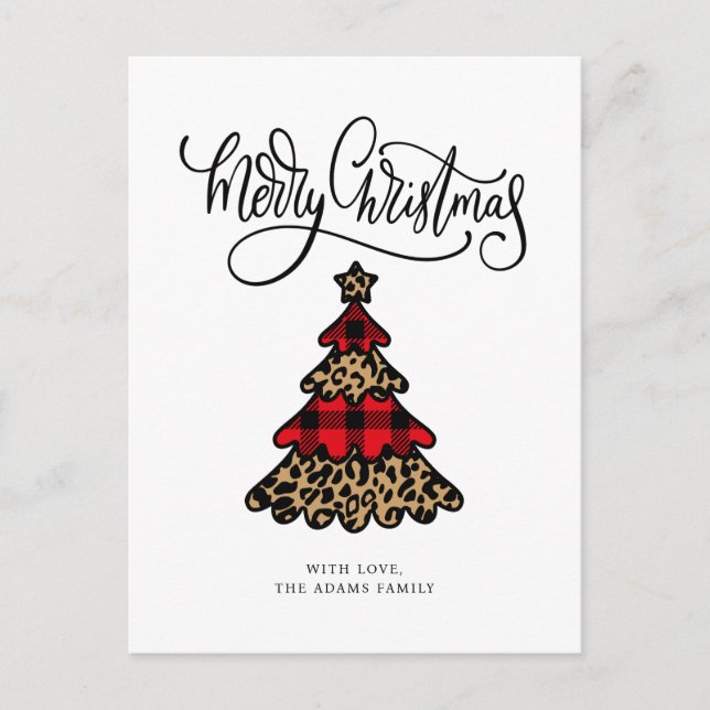 Cartes Pour Fêtes Annuelles Arbre de Noël Plaid & Empreinte de léopard (Devant)