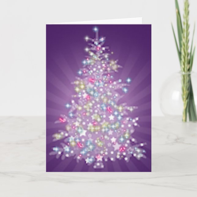 Cartes Pour Fêtes Annuelles Arbre de Noël pourpre (Devant)