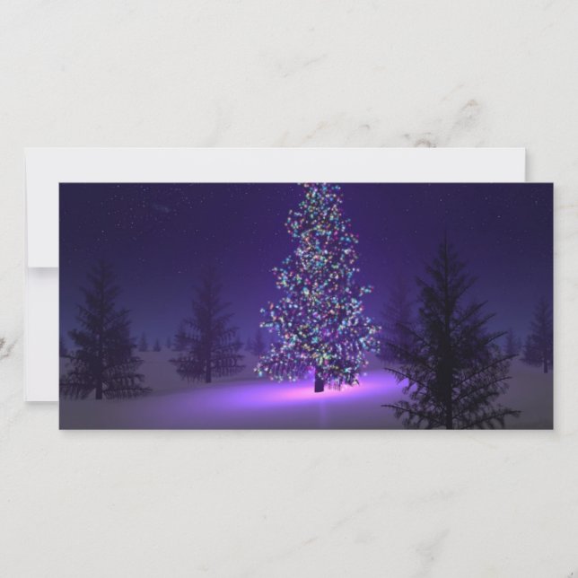 Cartes Pour Fêtes Annuelles Arbre de Noël pourpre (Devant)