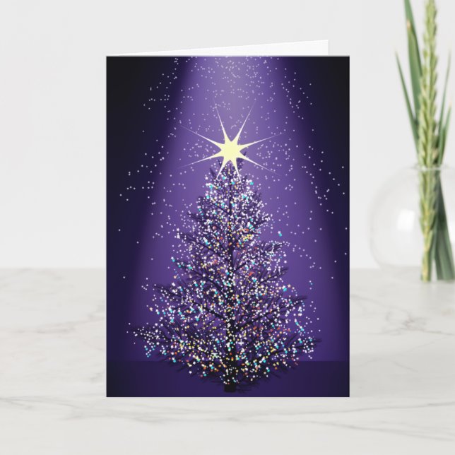 Cartes Pour Fêtes Annuelles Arbre de Noël pourpre (Devant)